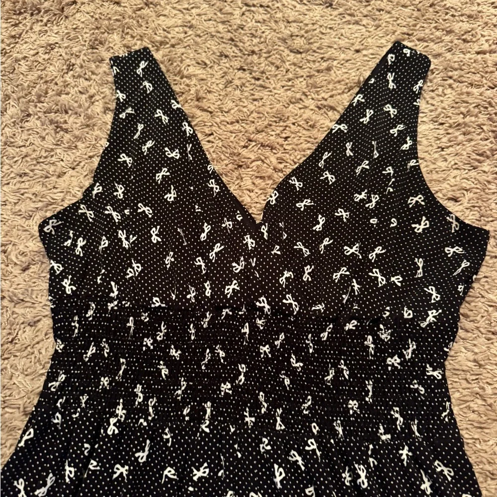 Maurices Sz XL Black and White Bow Patterned Midi Dress w/ elastic waist - Picture 3 of 7